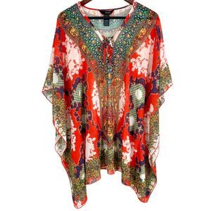 Ali Miles Medium Tropical Beach Pool Wearable Art Poncho Cover Up Shirt Top